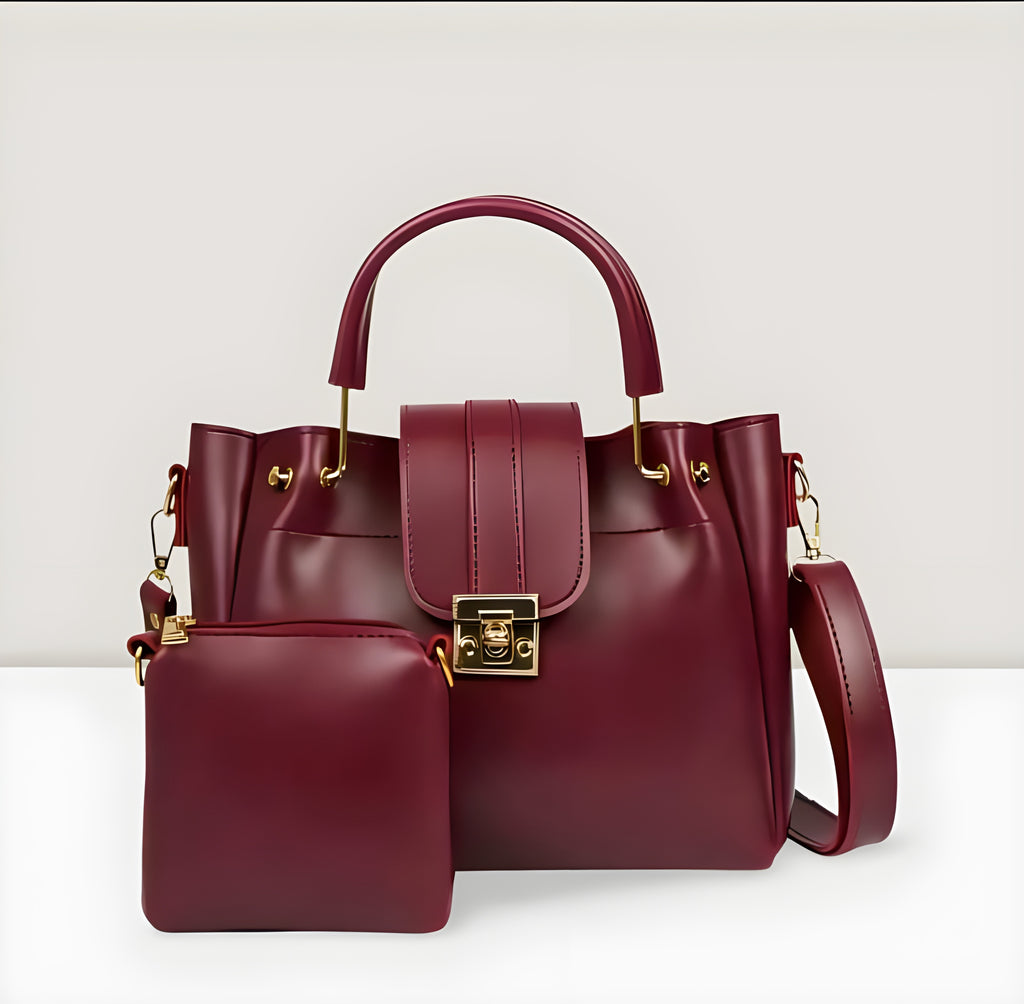 2-in-1 Women’s Stylish PU Leather Handbag Set Elegant Shoulder Bag for Daily & Occasional Use Comes with a Matching Mini Pouch-Available in 4 Trendy Colors
