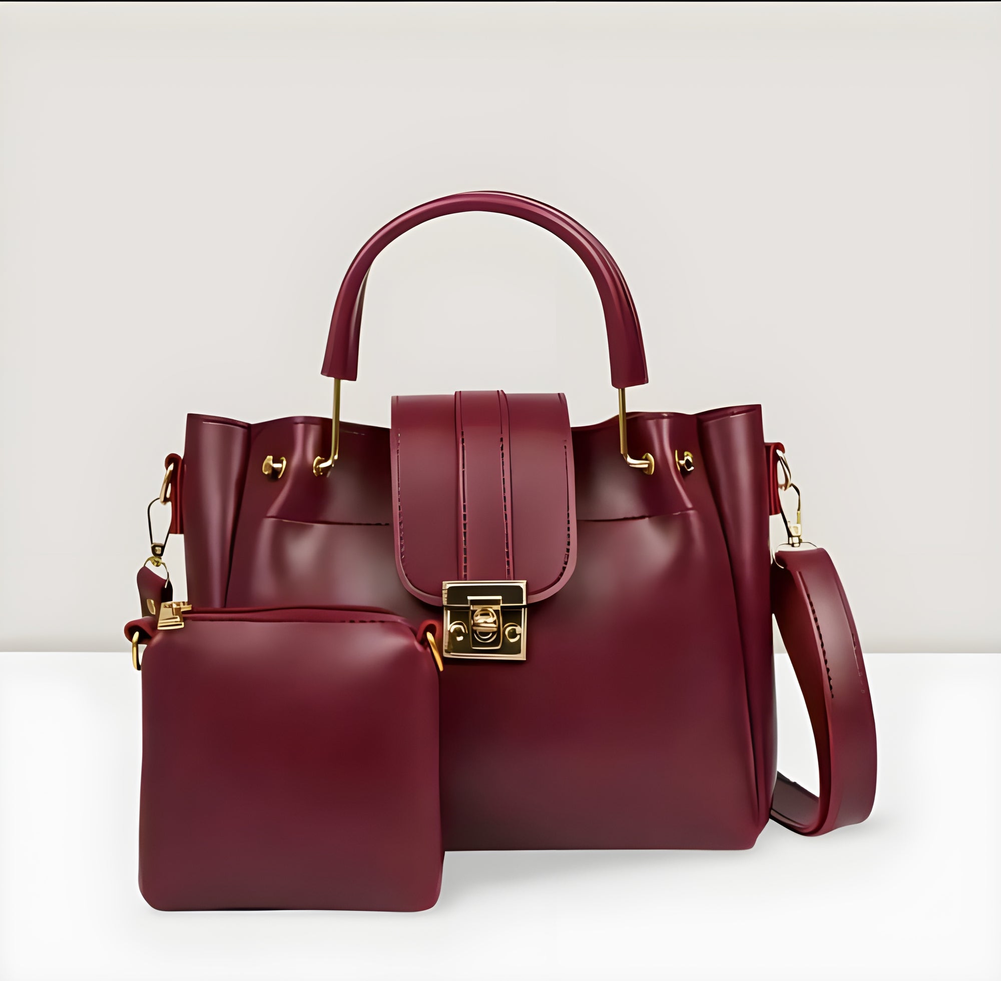 2-in-1 Women’s Stylish PU Leather Handbag Set Elegant Shoulder Bag for Daily & Occasional Use Comes with a Matching Mini Pouch-Available in 4 Trendy Colors