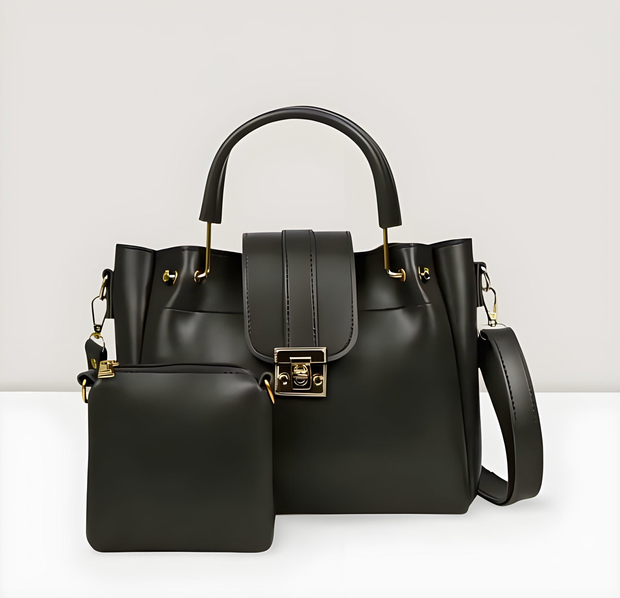 2-in-1 Women’s Stylish PU Leather Handbag Set Elegant Shoulder Bag for Daily & Occasional Use Comes with a Matching Mini Pouch-Available in 4 Trendy Colors