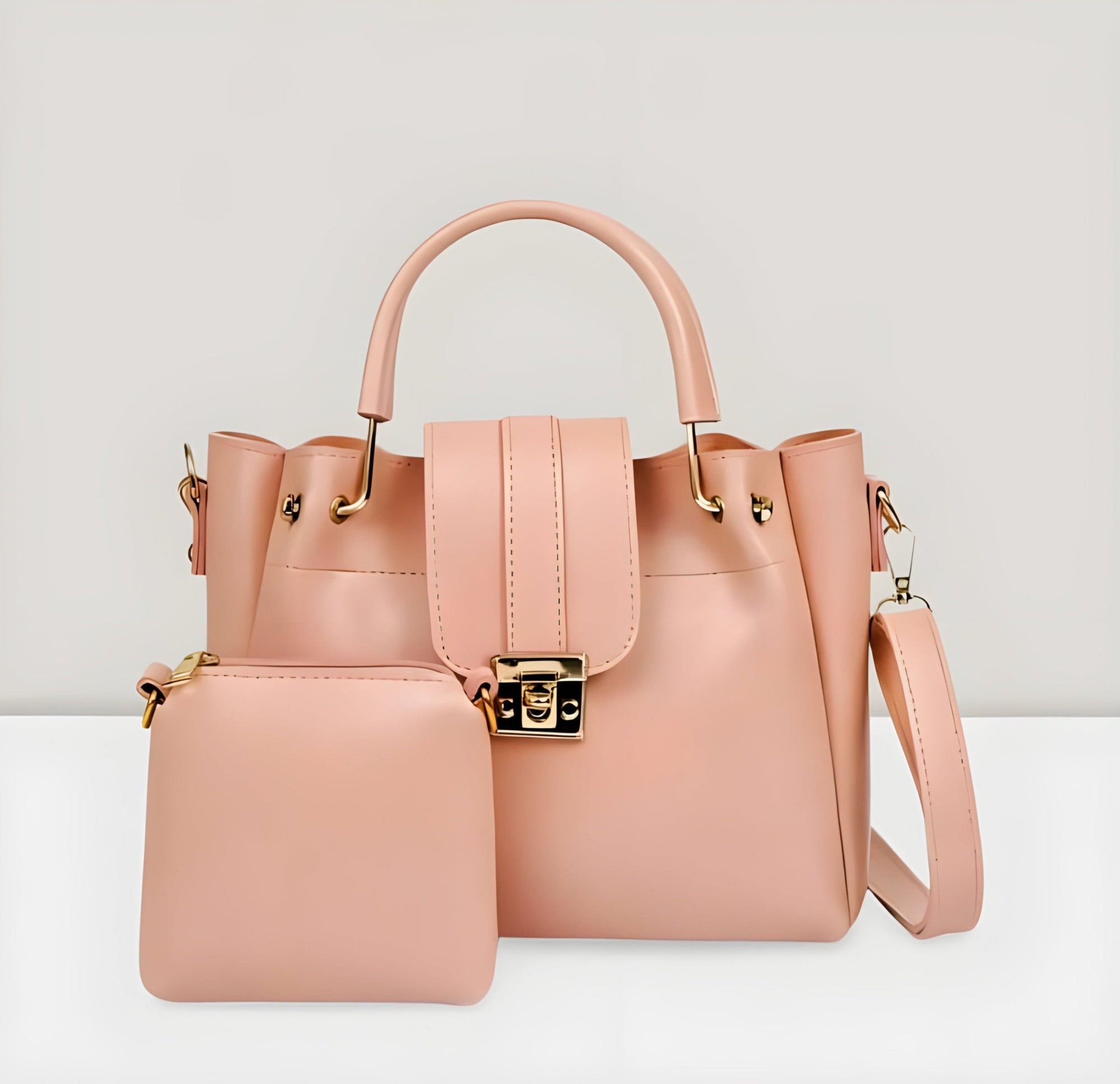 2-in-1 Women’s Stylish PU Leather Handbag Set Elegant Shoulder Bag for Daily & Occasional Use Comes with a Matching Mini Pouch-Available in 4 Trendy Colors