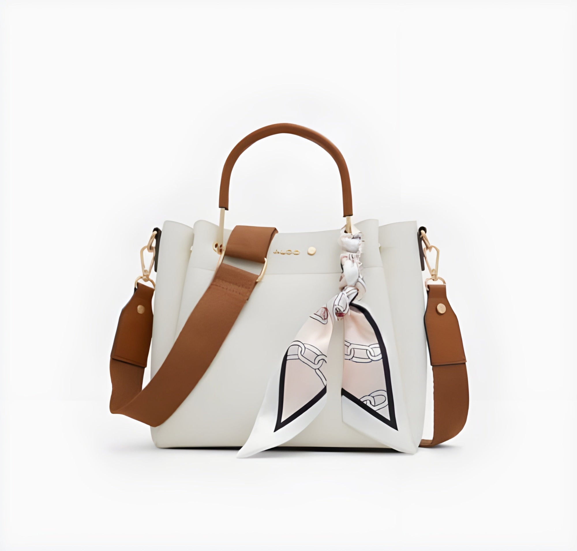 Premium Women's Handbag – Stylish 2-Tone PU Leather Shoulder Bag with Scarf – 3 Colors Available | RZ FASSION