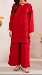 Cherry Red 3-Piece Embroidered Suit – Lawn Fabric | Summer Collection 2025 | Unstitched Pakistani Ladies Dress