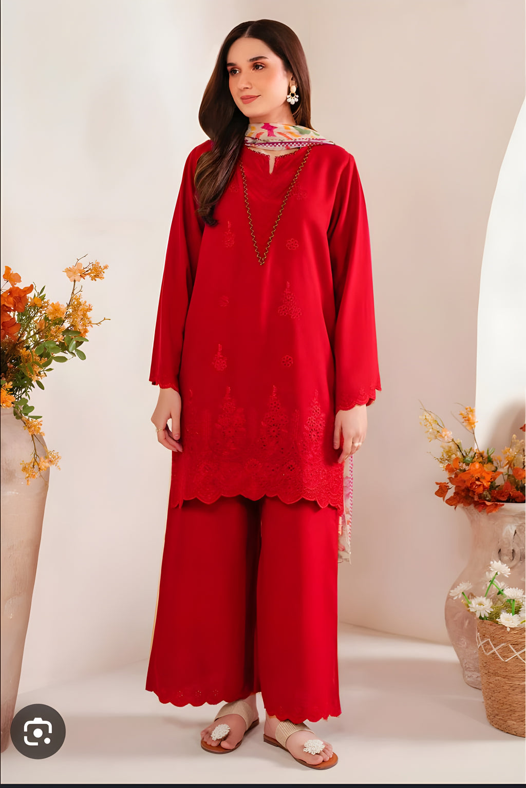 Cherry Red 3-Piece Embroidered Suit – Lawn Fabric | Summer Collection 2025 | Unstitched Pakistani Ladies Dress