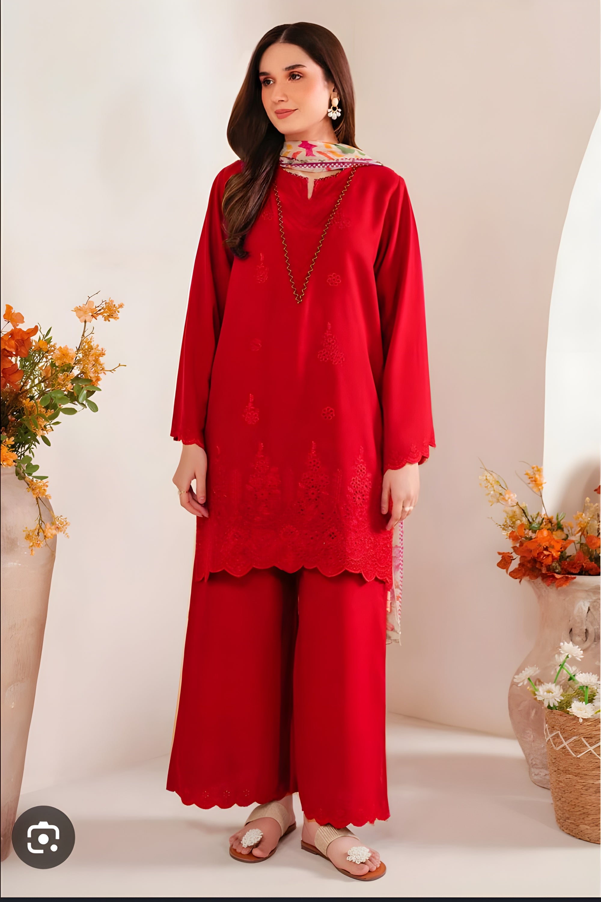 Cherry Red 3-Piece Embroidered Suit – Lawn Fabric | Summer Collection 2025 | Unstitched Pakistani Ladies Dress