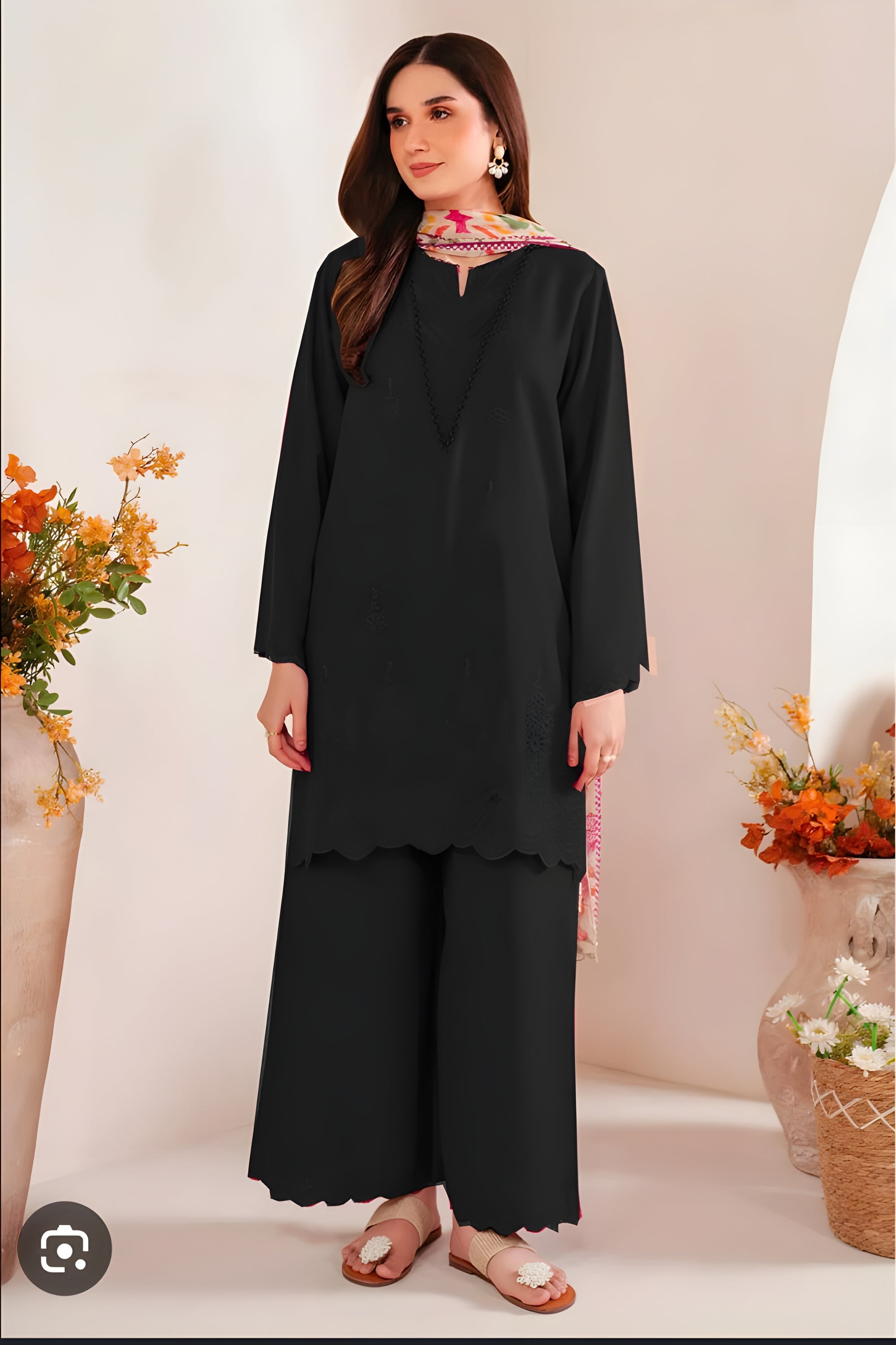 Sapphire 3PC Black Embroidered Lawn Suit – Digital Shawl | Elegant Summer Wear