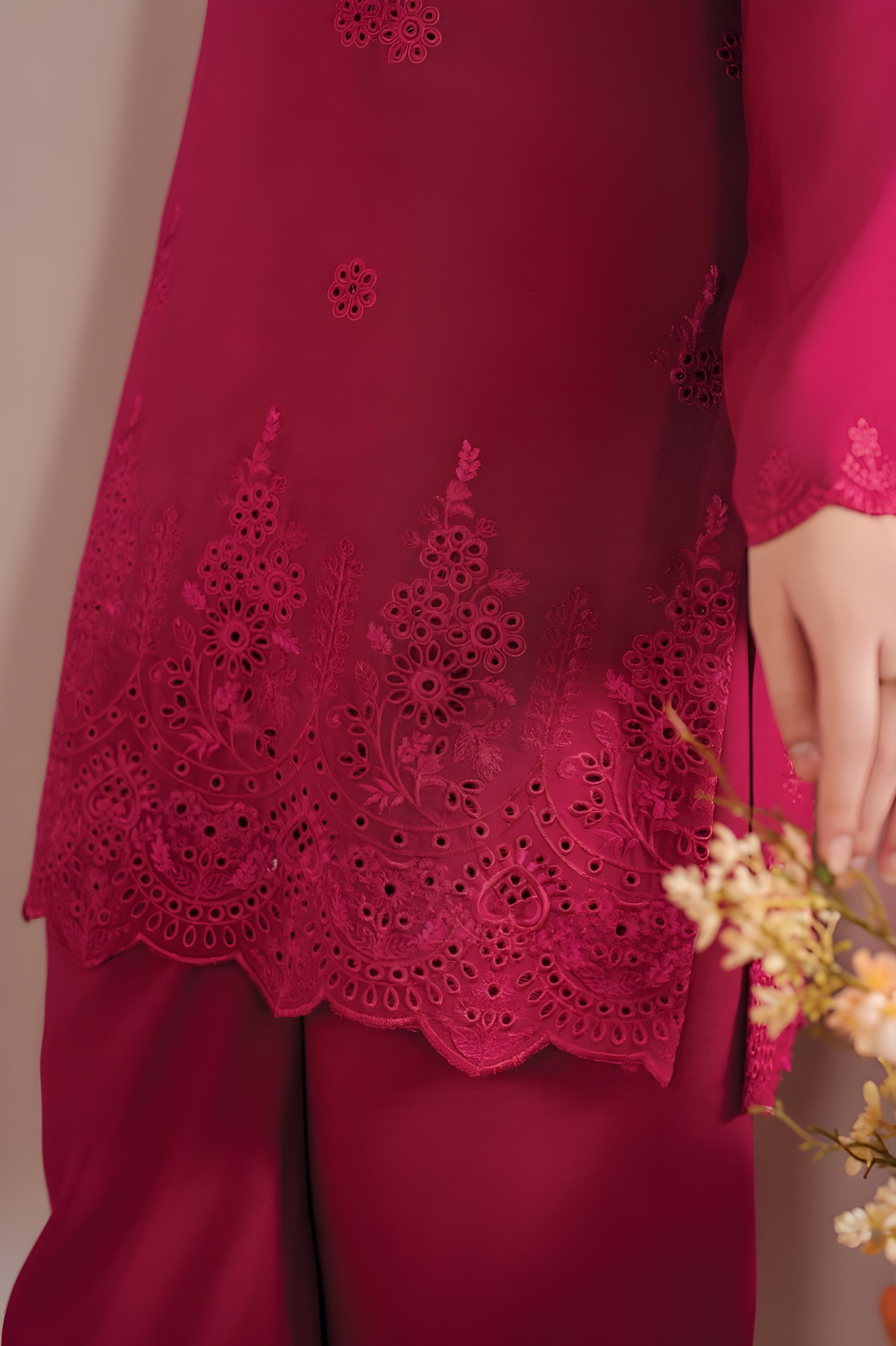 Sapphire Deep Raspberry Pink 3PC Embroidered Lawn Suit – Digital Printed Dupatta | Summer 2025