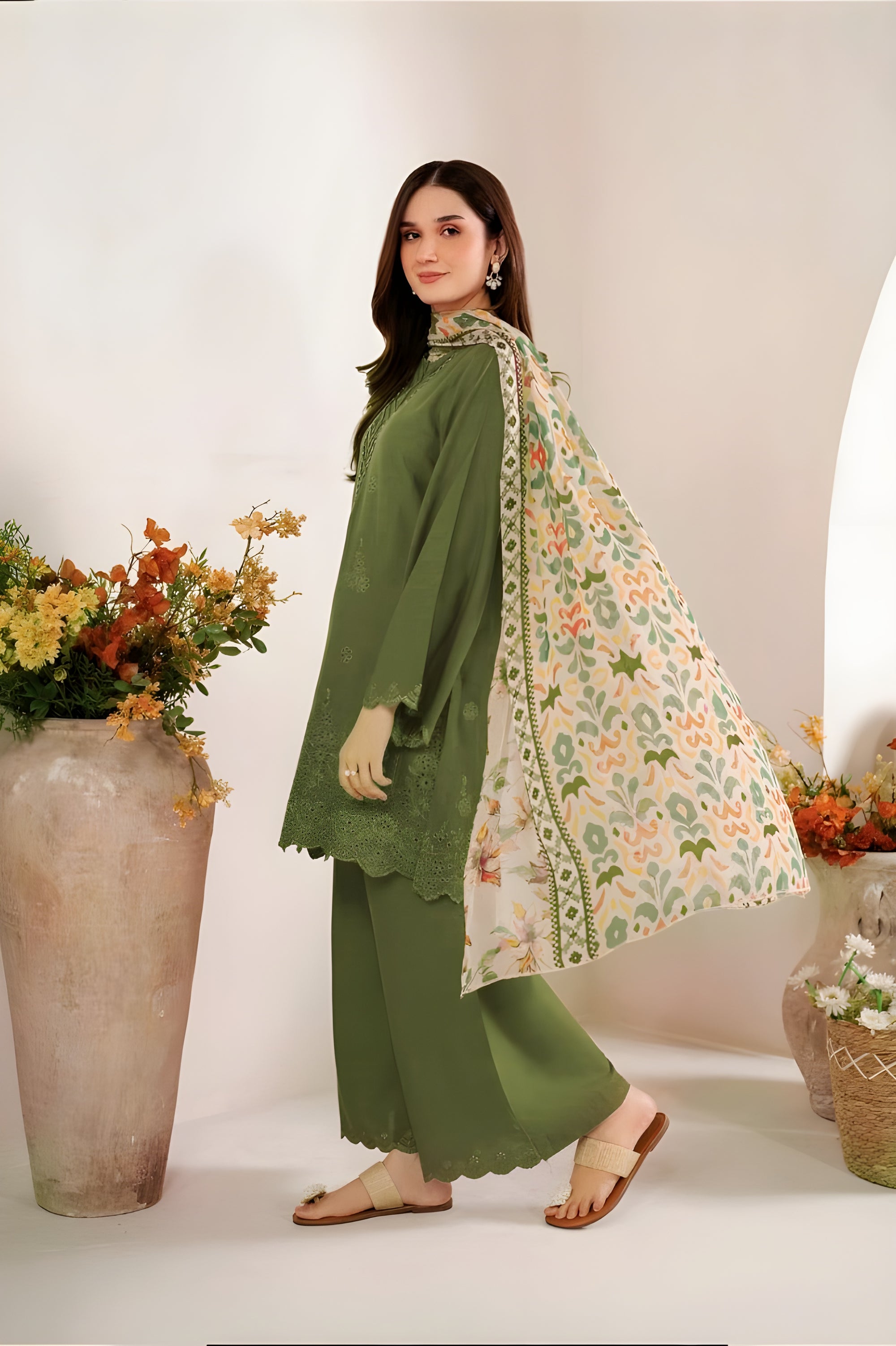 Sapphire Green 3PC Embroidered Lawn Suit – Digital Printed Dupatta | Summer 2025 Collection