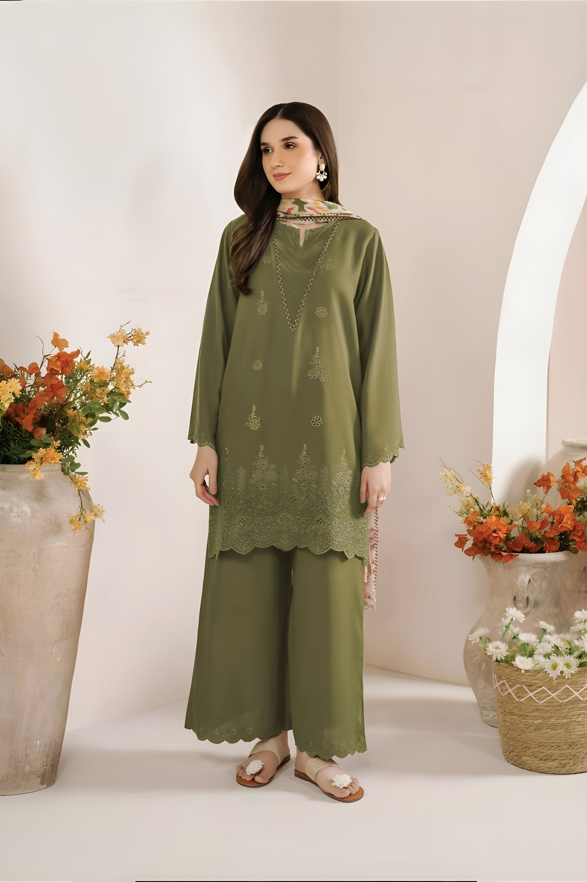 Sapphire Green 3PC Embroidered Lawn Suit – Digital Printed Dupatta | Summer 2025 Collection