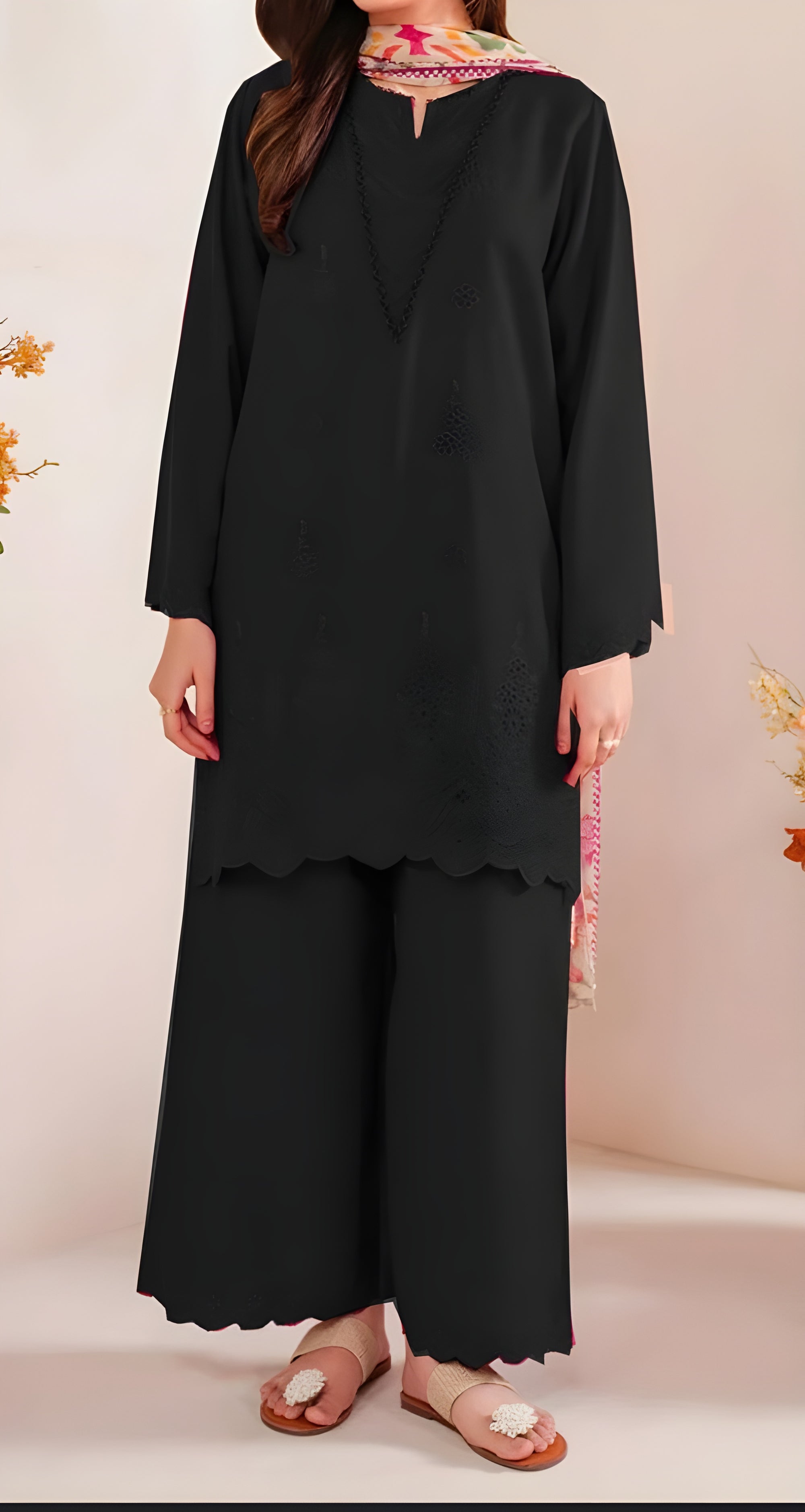 Sapphire 3PC Black Embroidered Lawn Suit – Digital Shawl | Elegant Summer Wear